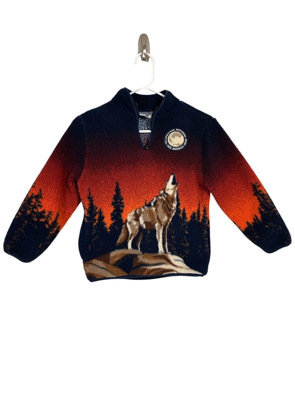 See America Yellowstone Wolf Graphic Sherpa Fleece 1/4 Zip Pullover
